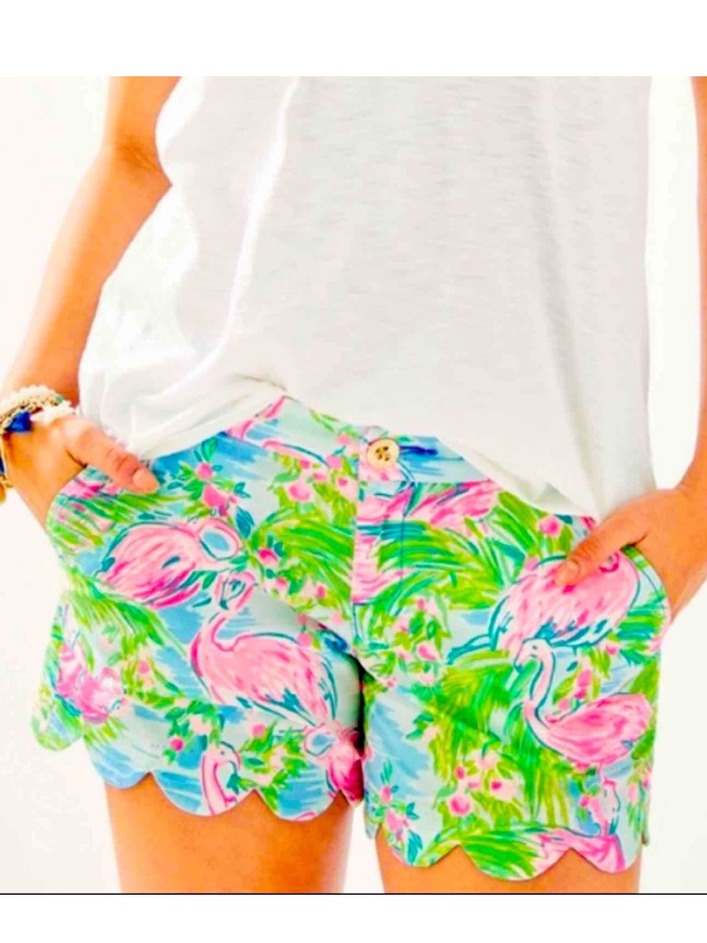Lilly Pulitzer Pink Flamingo Scalloped High Waist Shorts size 2 women’s